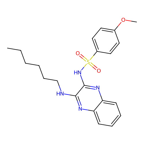 N-[3-(hexylamino)quinoxalin-2-yl]-4-methoxybenzenesulfonamide structure