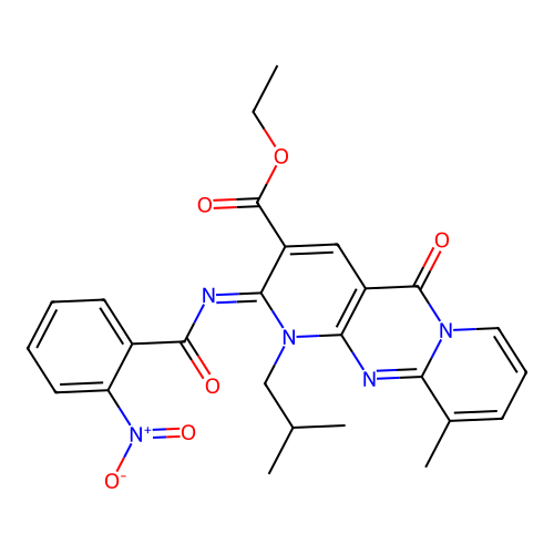 (Z)-ethyl 1-isobutyl-10-methyl-2-((2-nitrobenzoyl)imino)-5-oxo-2,5-dihydro-1H-dipyrido[1,2-a:2',3'-d]pyrimidine-3-carboxylate structure