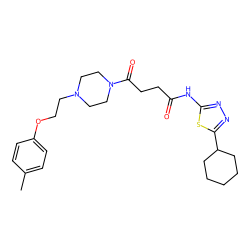 N-(5-cyclohexyl-1,3,4-thiadiazol-2-yl)-4-[4-[2-(4-methylphenoxy)ethyl]piperazin-1-yl]-4-oxobutanamide structure