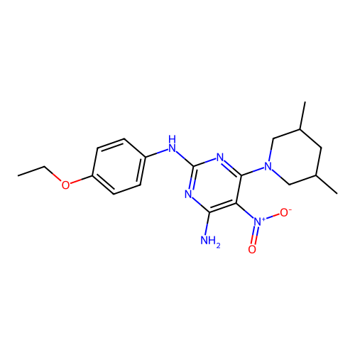 6-(3,5-dimethylpiperidin-1-yl)-2-N-(4-ethoxyphenyl)-5-nitropyrimidine-2,4-diamine structure