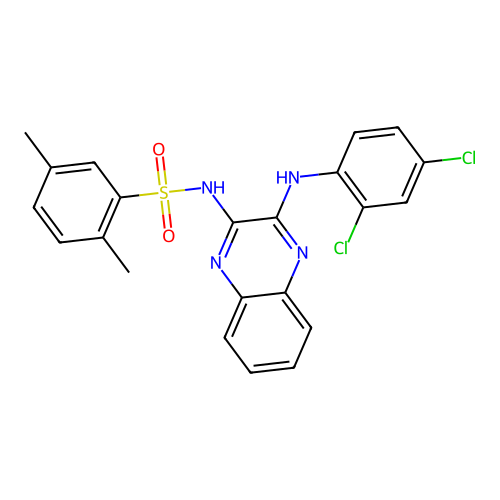 N-(3-((2,4-dichlorophenyl)amino)quinoxalin-2-yl)-2,5-dimethylbenzenesulfonamide structure