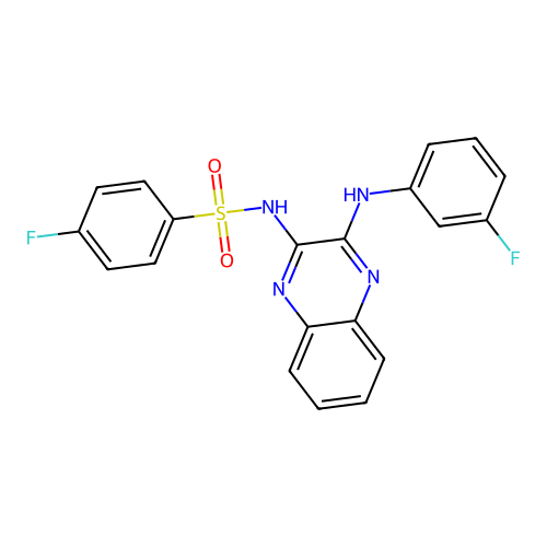 4-fluoro-N-(3-((3-fluorophenyl)amino)quinoxalin-2-yl)benzenesulfonamide structure