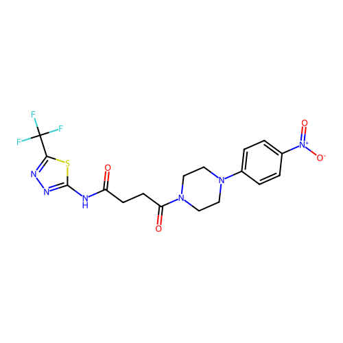 4-[4-(4-nitrophenyl)piperazin-1-yl]-4-oxo-N-[5-(trifluoromethyl)-1,3,4-thiadiazol-2-yl]butanamide structure