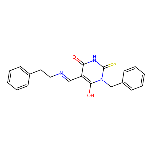 1-benzyl-5-[(phenethylamino)methylidene]-2-sulfanylidene-1,3-diazinane-4,6-dione structure