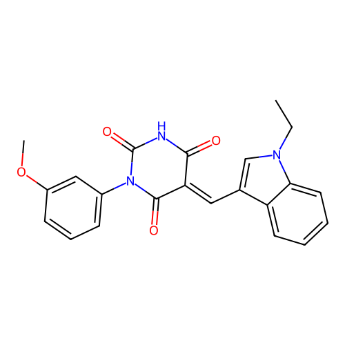 (5E)-5-[(1-ethylindol-3-yl)methylidene]-1-(3-methoxyphenyl)-1,3-diazinane-2,4,6-trione structure