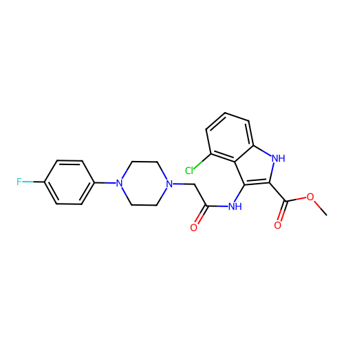 Methyl 4-chloro-3-[[2-[4-(4-fluorophenyl)piperazin-1-yl]acetyl]amino]-1H-indole-2-carboxylate structure