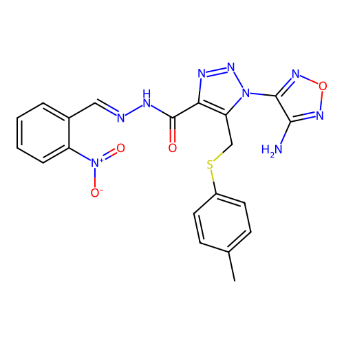 (E)-1-(4-amino-1,2,5-oxadiazol-3-yl)-N'-(2-nitrobenzylidene)-5-((p-tolylthio)methyl)-1H-1,2,3-triazole-4-carbohydrazide structure