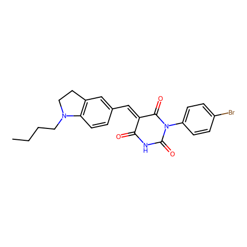 (5E)-1-(4-bromophenyl)-5-[(1-butyl-2,3-dihydroindol-5-yl)methylidene]-1,3-diazinane-2,4,6-trione structure