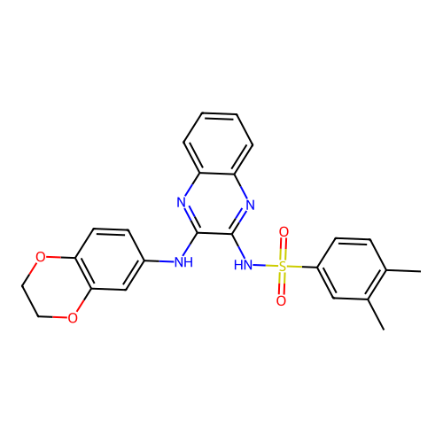 N-[3-(2,3-dihydro-1,4-benzodioxin-6-ylamino)quinoxalin-2-yl]-3,4-dimethylbenzenesulfonamide structure