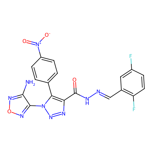 (E)-1-(4-amino-1,2,5-oxadiazol-3-yl)-N'-(2,5-difluorobenzylidene)-5-(4-nitrophenyl)-1H-1,2,3-triazole-4-carbohydrazide structure