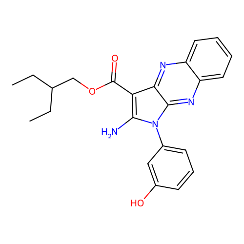 2-ethylbutyl 2-amino-1-(3-hydroxyphenyl)-1H-pyrrolo[2,3-b]quinoxaline-3-carboxylate structure