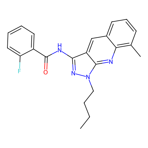 N-(1-butyl-8-methylpyrazolo[3,4-b]quinolin-3-yl)-2-fluorobenzamide structure