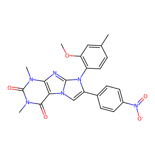 8-(2-methoxy-4-methylphenyl)-1,3-dimethyl-7-(4-nitrophenyl)-1H-imidazo[2,1-f]purine-2,4(3H,8H)-dione structure