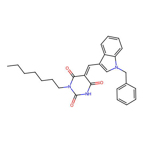 5-[(1-benzylindol-3-yl)methylidene]-1-heptyl-1,3-diazinane-2,4,6-trione structure