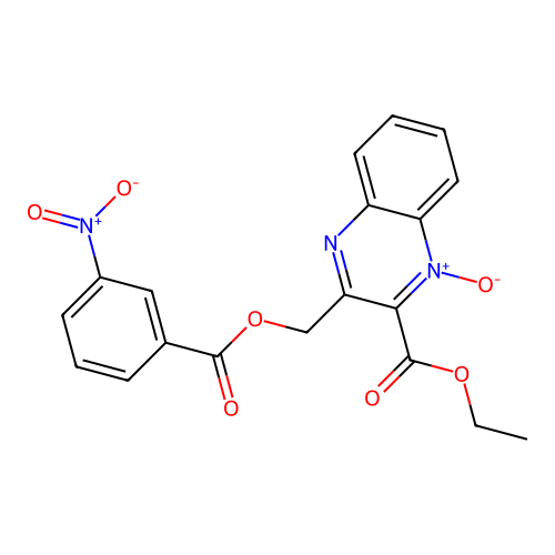 Ethyl 3-[(3-nitrobenzoyl)oxymethyl]-1-oxidoquinoxalin-1-ium-2-carboxylate structure