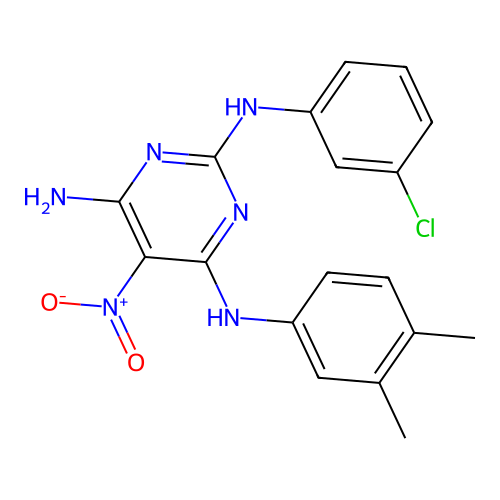 N2-(3-Chlorophenyl)-N4-(3,4-dimethylphenyl)-5-nitropyrimidine-2,4,6-triamine structure