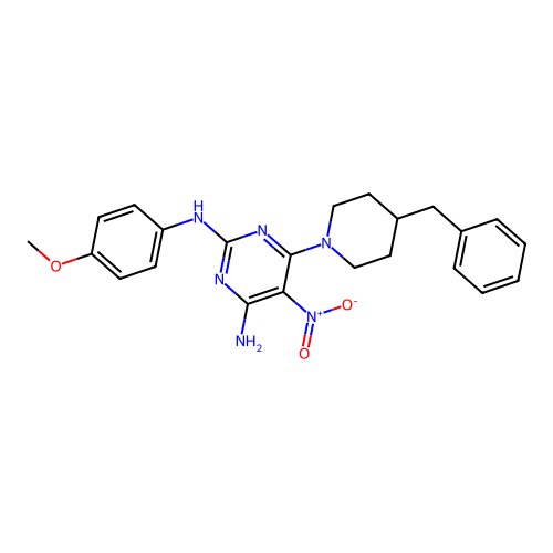 6-(4-benzyl-1-piperidyl)-N-(4-methoxyphenyl)-5-nitro-pyrimidine-2,4-diamine structure