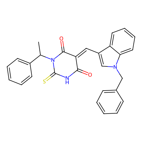 (5E)-5-[(1-benzyl-1H-indol-3-yl)methylidene]-1-(1-phenylethyl)-2-sulfanylpyrimidine-4,6(1H,5H)-dione structure