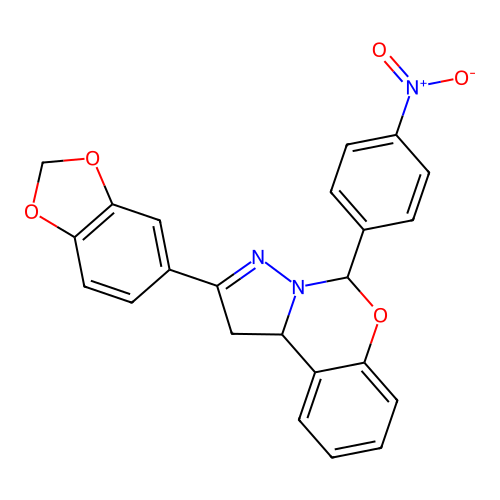 2-(1,3-benzodioxol-5-yl)-5-(4-nitrophenyl)-1,10b-dihydropyrazolo[1,5-c][1,3]benzoxazine structure