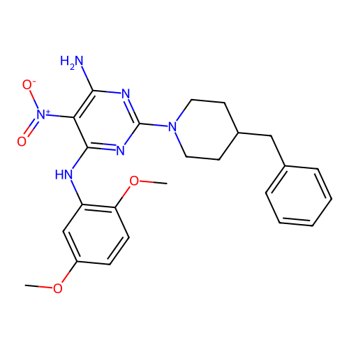 2-(4-benzylpiperidin-1-yl)-N-(2,5-dimethoxyphenyl)-5-nitropyrimidine-4,6-diamine structure
