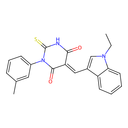 (5E)-5-[(1-ethyl-1H-indol-3-yl)methylidene]-1-(3-methylphenyl)-2-sulfanylpyrimidine-4,6(1H,5H)-dione structure