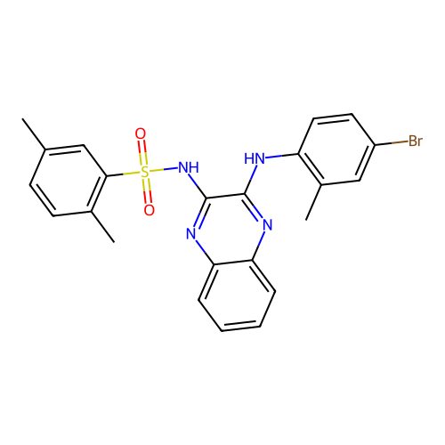 N-(3-((4-bromo-2-methylphenyl)amino)quinoxalin-2-yl)-2,5-dimethylbenzenesulfonamide structure