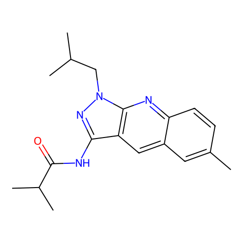 2-methyl-N-[6-methyl-1-(2-methylpropyl)pyrazolo[3,4-b]quinolin-3-yl]propanamide structure