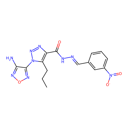 (E)-1-(4-amino-1,2,5-oxadiazol-3-yl)-N'-(3-nitrobenzylidene)-5-propyl-1H-1,2,3-triazole-4-carbohydrazide structure
