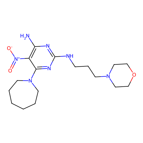 6-(azepan-1-yl)-N~2~-[3-(morpholin-4-yl)propyl]-5-nitropyrimidine-2,4-diamine structure