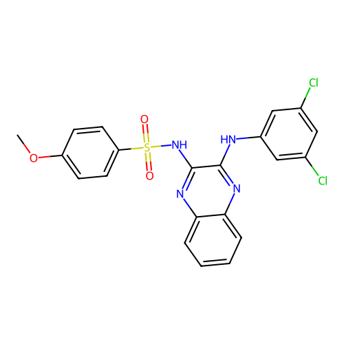 N-(3-((3,5-dichlorophenyl)amino)quinoxalin-2-yl)-4-methoxybenzenesulfonamide structure