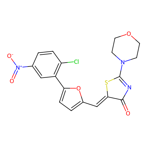 (Z)-5-((5-(2-chloro-5-nitrophenyl)furan-2-yl)methylene)-2-morpholinothiazol-4(5H)-one structure