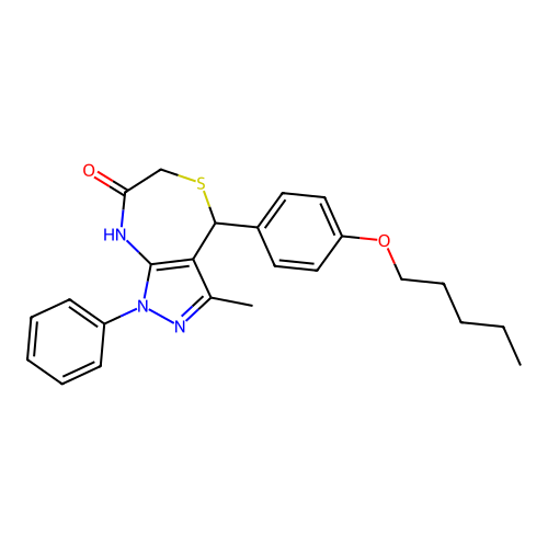 3-methyl-4-(4-pentoxyphenyl)-1-phenyl-2,4-dihydropyrazolo[3,4-e][1,4]thiazepin-7-one structure