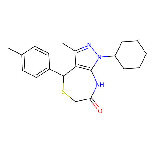 1-cyclohexyl-3-methyl-4-(4-methylphenyl)-2,4-dihydropyrazolo[3,4-e][1,4]thiazepin-7-one structure