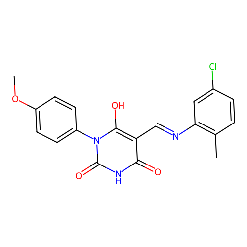 5-[(5-chloro-2-methylanilino)methylidene]-1-(4-methoxyphenyl)-1,3-diazinane-2,4,6-trione structure