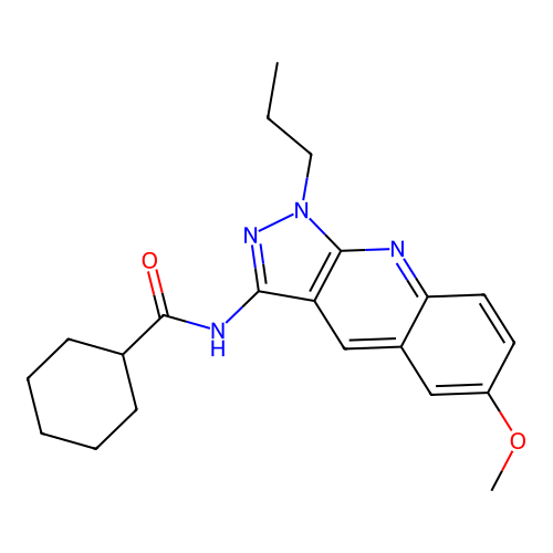 N-(6-methoxy-1-propylpyrazolo[3,4-b]quinolin-3-yl)cyclohexanecarboxamide structure