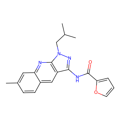 N-[7-methyl-1-(2-methylpropyl)pyrazolo[3,4-b]quinolin-3-yl]furan-2-carboxamide structure