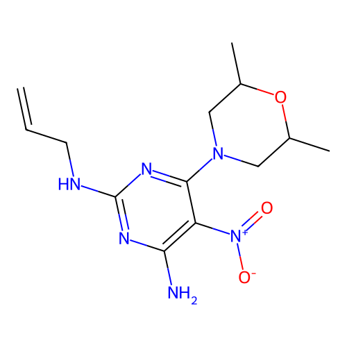 N2-allyl-6-(2,6-dimethylmorpholino)-5-nitropyrimidine-2,4-diamine structure