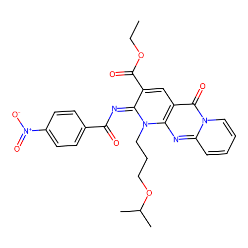 (Z)-ethyl 1-(3-isopropoxypropyl)-2-((4-nitrobenzoyl)imino)-5-oxo-2,5-dihydro-1H-dipyrido[1,2-a:2',3'-d]pyrimidine-3-carboxylate structure