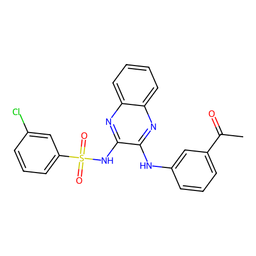 N-(3-((3-acetylphenyl)amino)quinoxalin-2-yl)-3-chlorobenzenesulfonamide structure