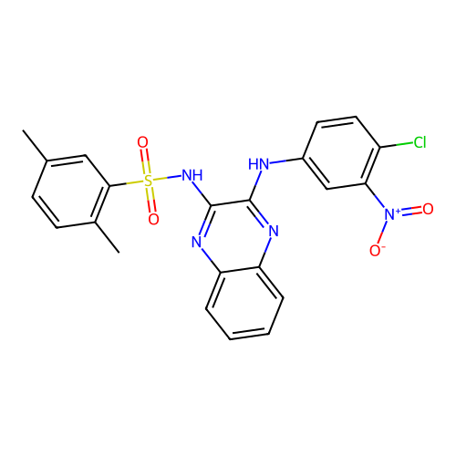 N-(3-((4-chloro-3-nitrophenyl)amino)quinoxalin-2-yl)-2,5-dimethylbenzenesulfonamide structure