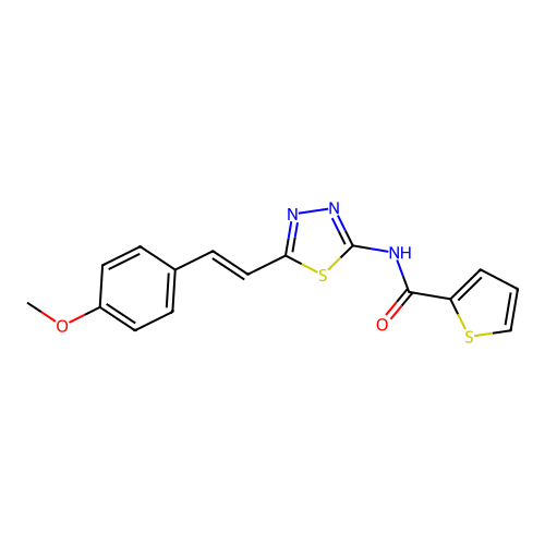 N-{5-[(E)-2-(4-methoxyphenyl)ethenyl]-1,3,4-thiadiazol-2-yl}thiophene-2-carboxamide structure
