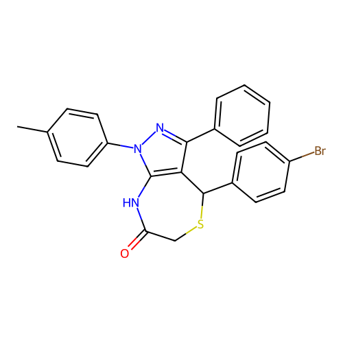 4-(4-bromophenyl)-1-(4-methylphenyl)-3-phenyl-2,4-dihydropyrazolo[3,4-e][1,4]thiazepin-7-one structure