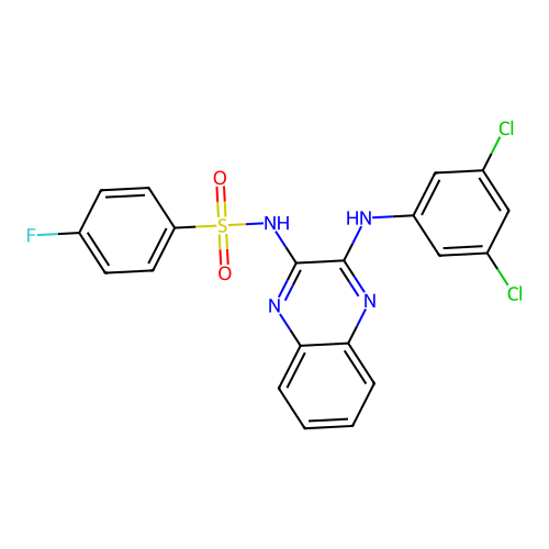 N-(3-((3,5-dichlorophenyl)amino)quinoxalin-2-yl)-4-fluorobenzenesulfonamide structure