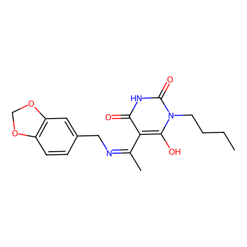 5-[1-(1,3-benzodioxol-5-ylmethylamino)ethylidene]-1-butyl-1,3-diazinane-2,4,6-trione structure