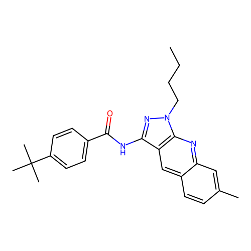 4-tert-butyl-N-(1-butyl-7-methylpyrazolo[3,4-b]quinolin-3-yl)benzamide structure