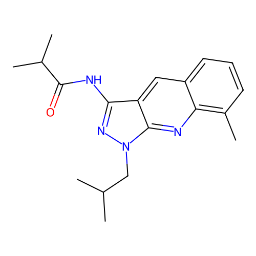 2-methyl-N-[8-methyl-1-(2-methylpropyl)pyrazolo[3,4-b]quinolin-3-yl]propanamide structure