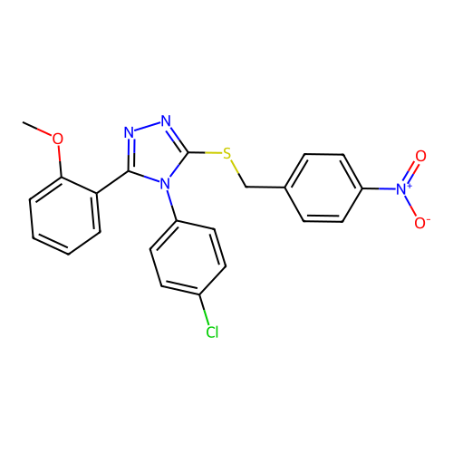 4-(4-chlorophenyl)-3-(2-methoxyphenyl)-5-[(4-nitrophenyl)methylsulfanyl]-1,2,4-triazole structure