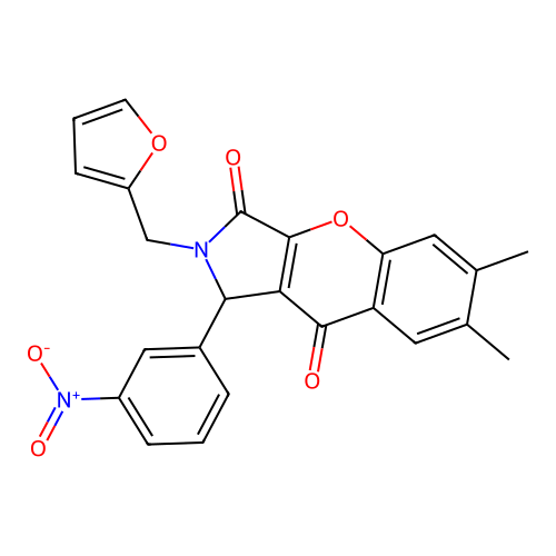2-(furan-2-ylmethyl)-6,7-dimethyl-1-(3-nitrophenyl)-1,2-dihydrochromeno[2,3-c]pyrrole-3,9-dione structure