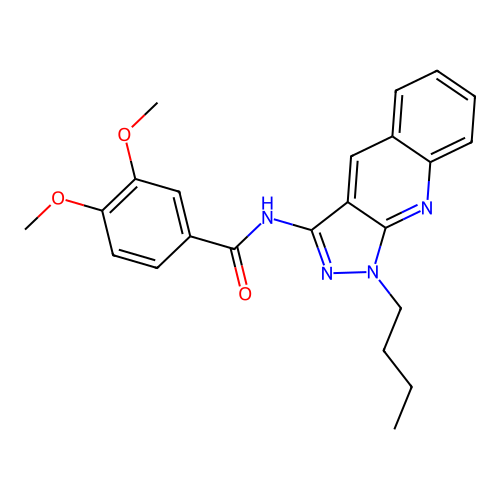 N-(1-butylpyrazolo[3,4-b]quinolin-3-yl)-3,4-dimethoxybenzamide structure