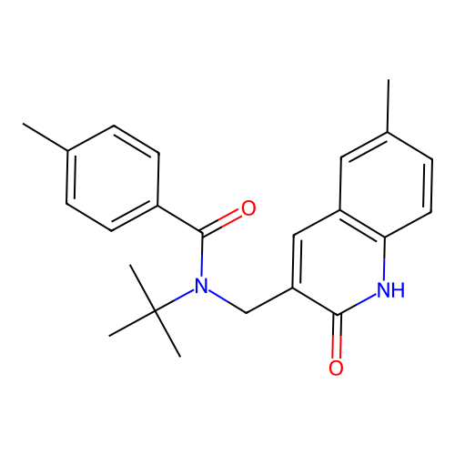 N-tert-butyl-4-methyl-N-[(6-methyl-2-oxo-1H-quinolin-3-yl)methyl]benzamide structure